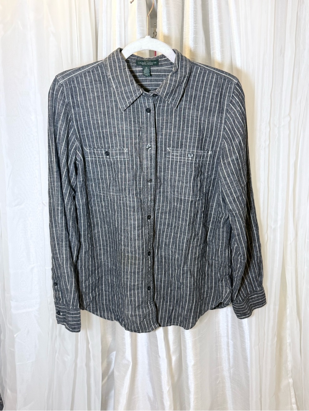 Lauren Ralph Lauren Gray Striped Button-Down Shirt 100% cotton